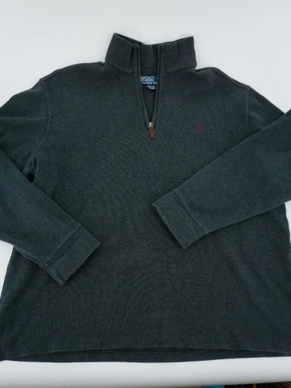 Polo Ralph Lauren Mens Quarter Zip Pullover Charcoal Gray Heather Cotton Size XL